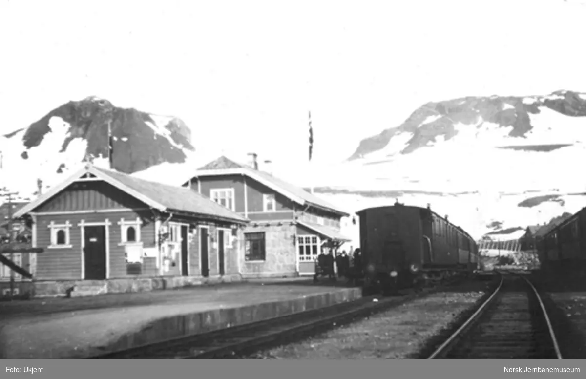 Finse stasjon med vestgående tog i spor 1