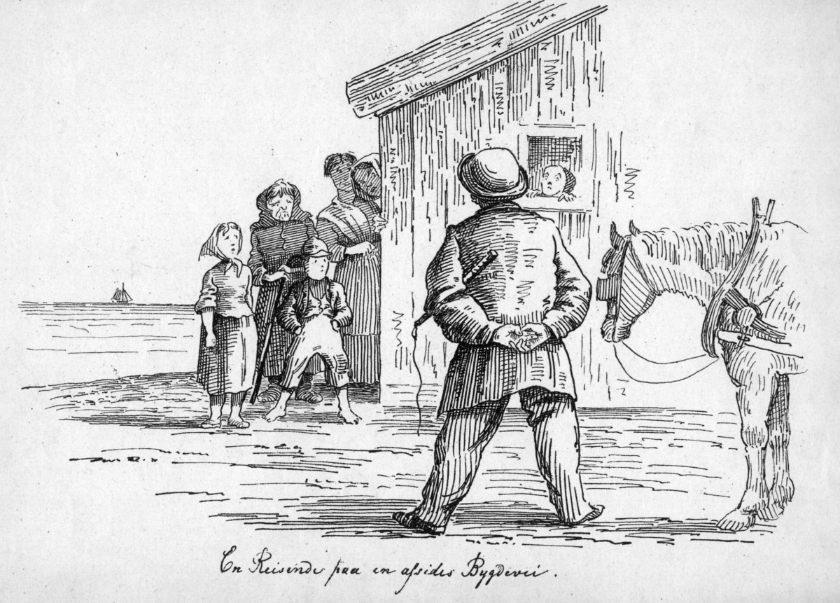 Tegning av Carl Diriks fra "Skisser af Reiselivet i Norge", 1865.