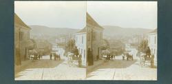 Stereoskopi. Bygate i Bergen, Hordaland, juni 1906. Byliv me