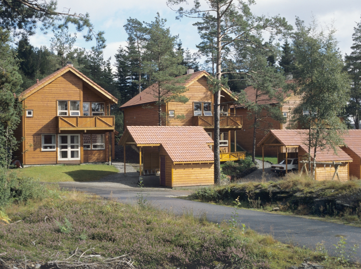 Flere frittliggende hus i Hadlabrekko Burettslag ved Lervik på Stord. Illustrasjonbilde fra Bonytt 1987.