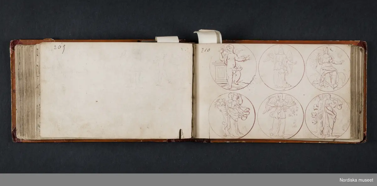 "Röda boken". Liten bok med initialerna H B på framsidan och årtalet 1728 på baksidan. Boken innehåller skisser av myter, människor, djur, byggnader och växter. Enligt medföljande utdrag ur brev från Knut Almström till direktör Fredrik Wehtje 1952 så har boken tillhört Petter Gustaf Löfström och därefter en man med efternamnet Bundred som var gravör vid Rörstrand.