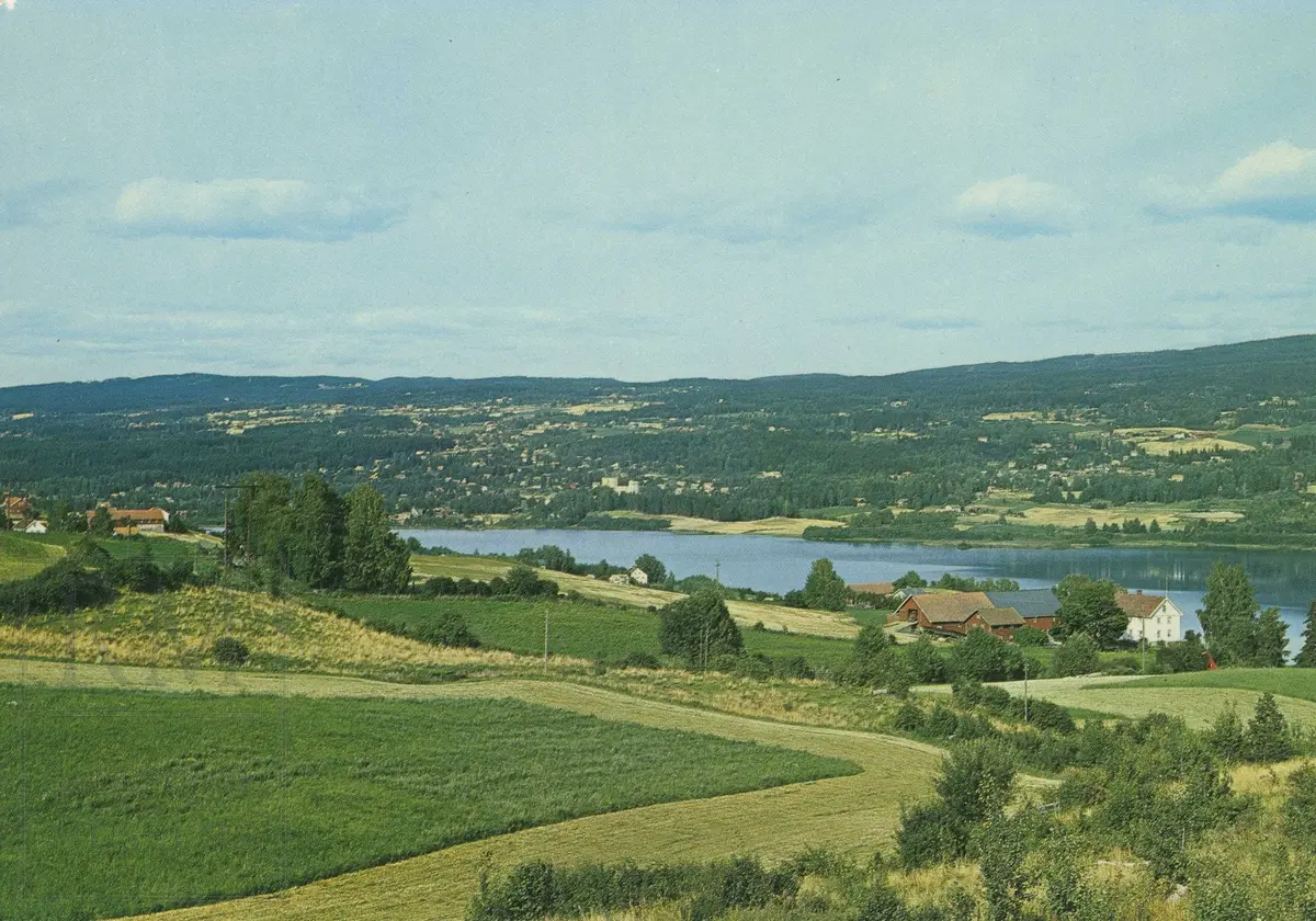 Utsikt over Jaren med Hvamstad gård i  høyre bildekant, Jarenvannet.