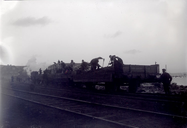 Enligt text som medföljde bilden: "Jernvägsbygge 1913".