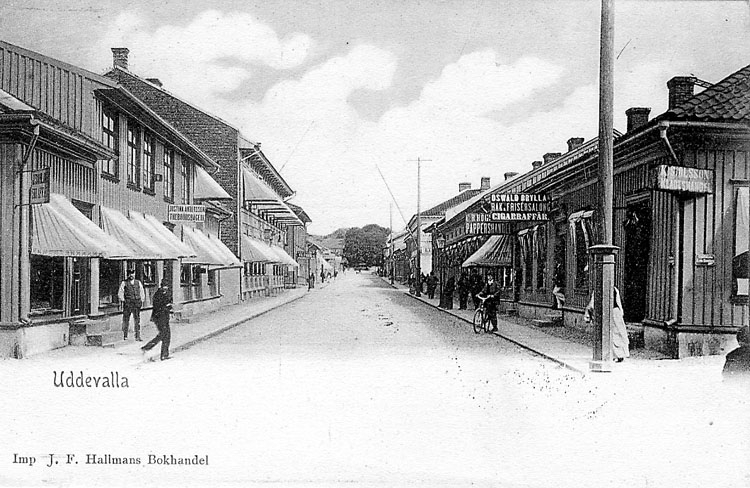 Tryckt text på vykortets framsida: "Uddevalla".
