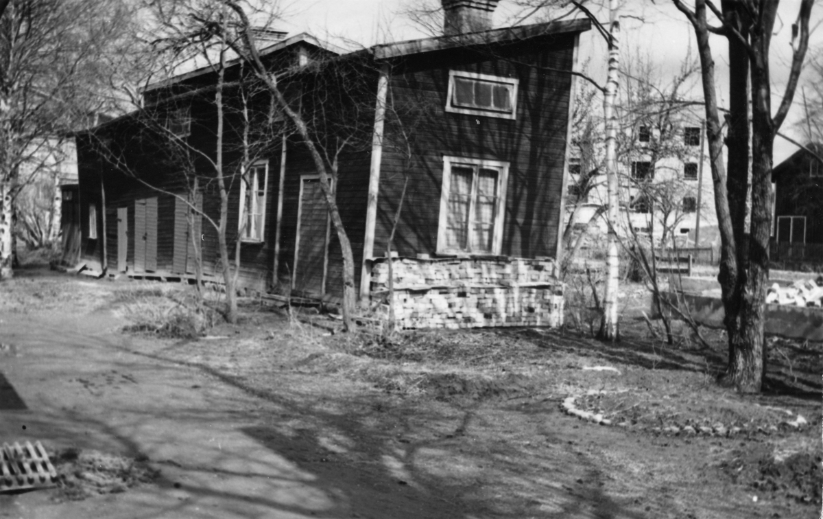 Enköping, uthus stadsägan 205, Westerlundsgatan 12, mot nordost, sannolikt maj 1956