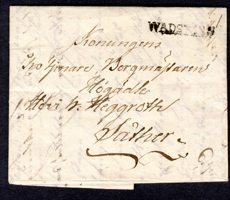 Förfialtelistiskt privatbrev skickat från Vadstena till Borgmästaren Heggroth i Säter den 4 mars 1826

Stämpeltyp: Normalstämpel 4