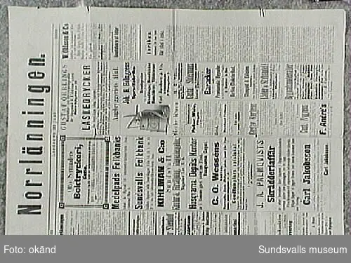 Tidningen "Norrlänningen", Lördagen den 30 juni 1888, tryckt på Otto Serranders Boktryckeri, Gefle.