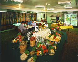 Spisesal med koldtbord på plattformen "Ekofisk 2/4 Hotellet"