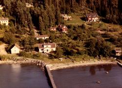 våningshus, hytte, molo, hage, strand,