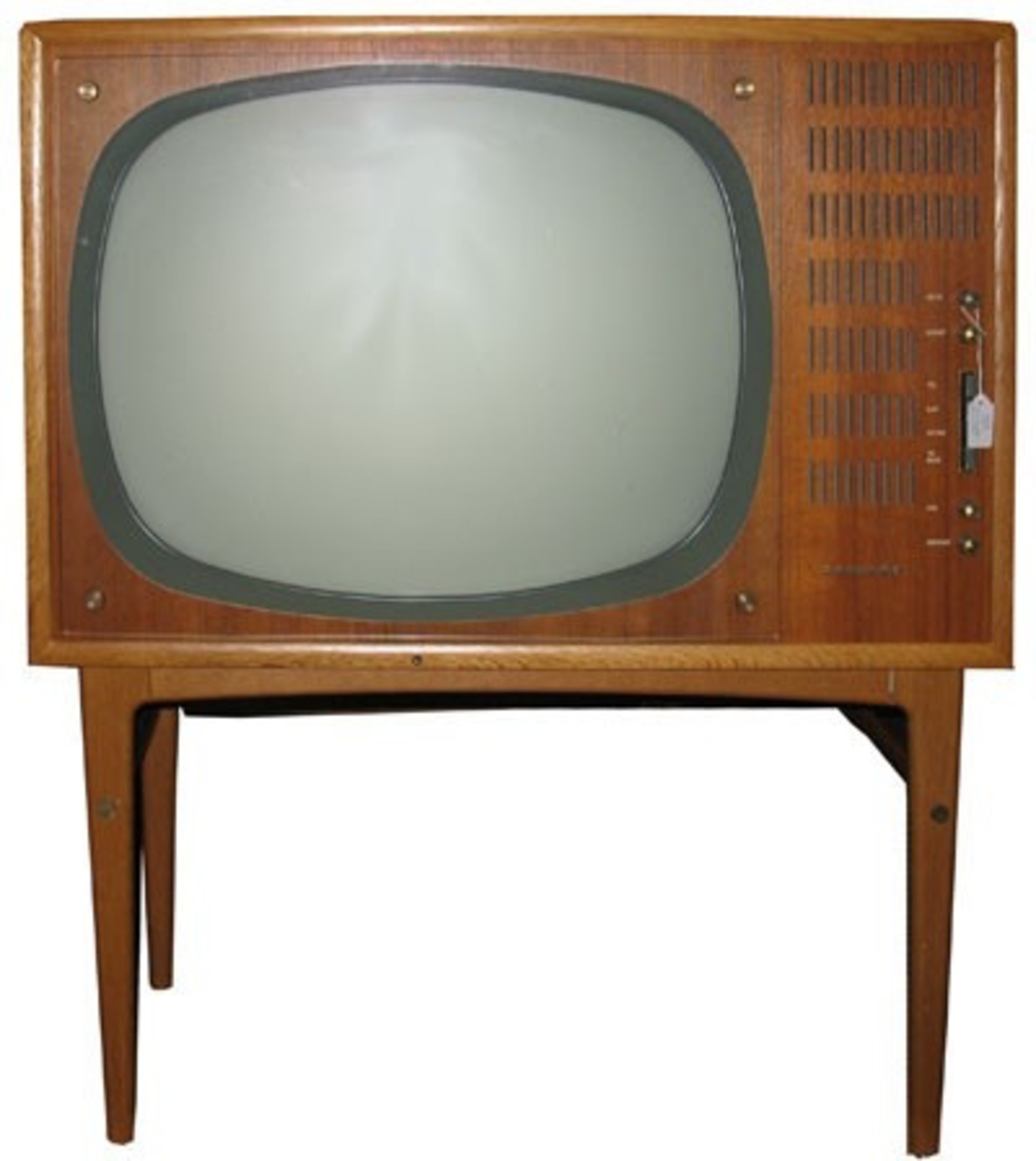 x 410  TV skärmen är 40 x 30 cm

TV apparat på 4 ben. Oval skärm. Apparaten inköptes när Uddevallas sändare startade 1959-60.