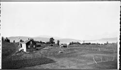 Gårdsbebyggelse på Nord-Stangnes. Gjerder og potetåker i for