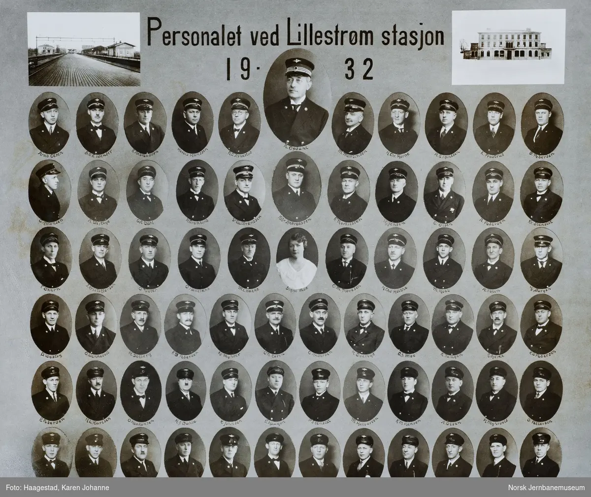 Fotomontasje av personalet på Lillestrøm stasjon 1932