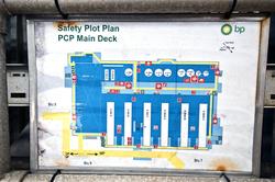 Safety Plot Plan over hovedekket på PCP-plattformen.