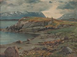 Fjellvann med nes [Olje på plate]