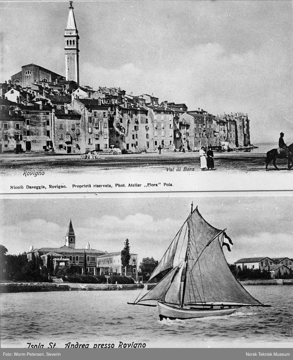 Bygninger samt seilbåt, Rovigno