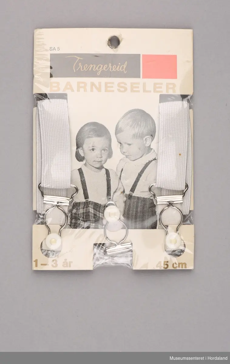 Barneseler med metallspenner, "grips", til strømpebukser og nattøy, for barn 1-3 år.