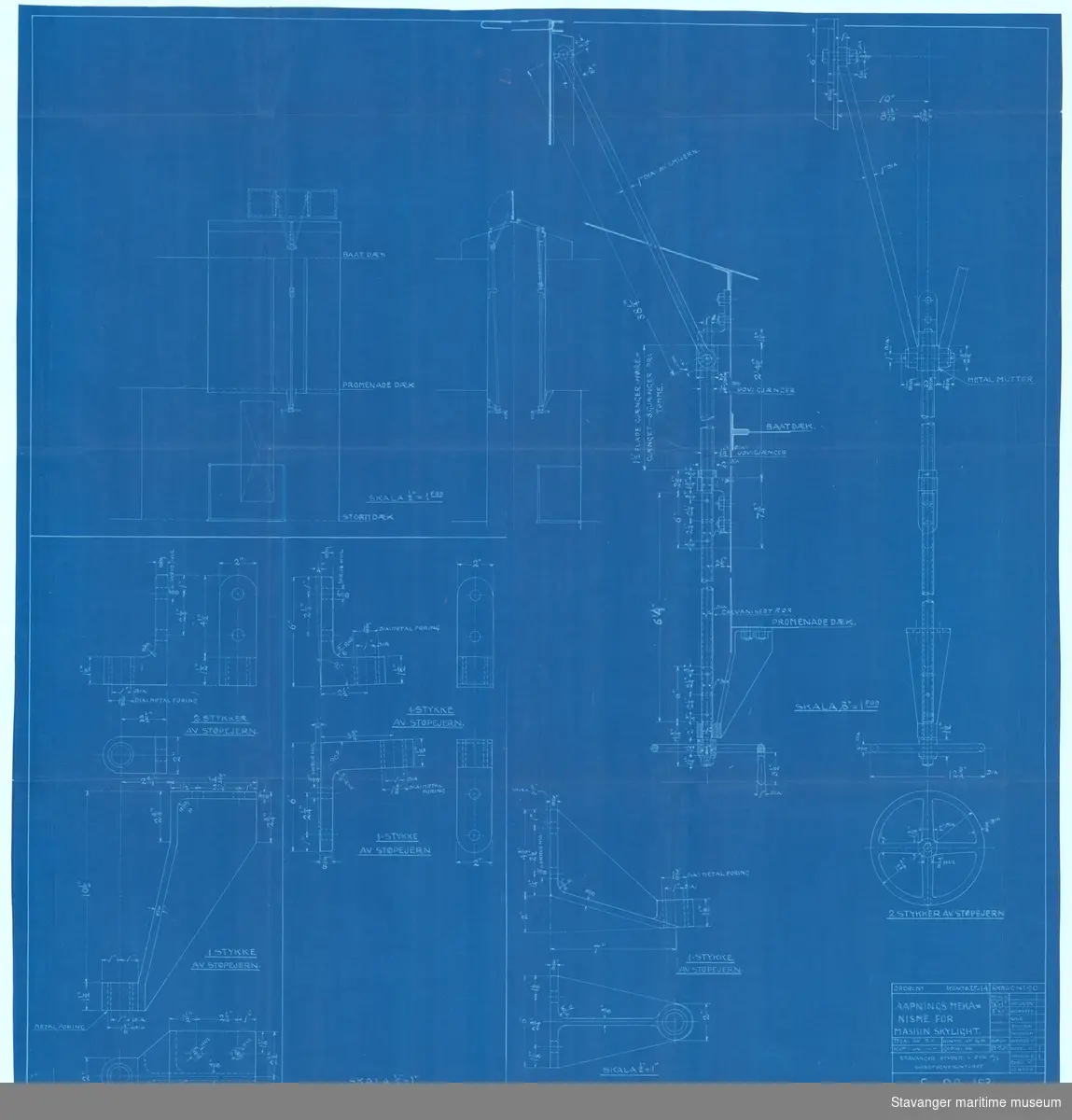 D/S ROGALAND. Åpnings mekanisme for maskin skylight.23.07.1929