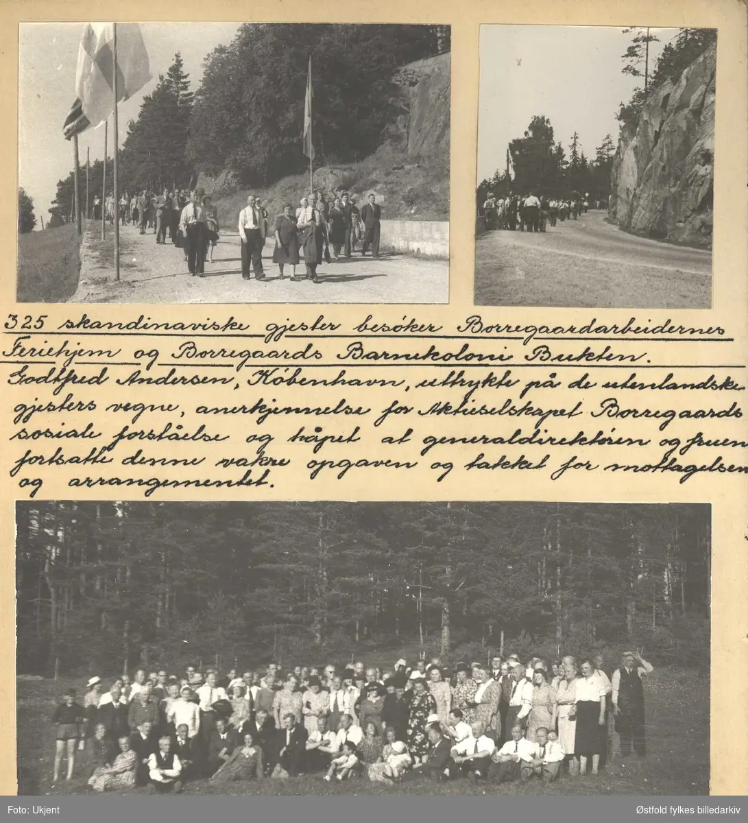 Bilder fra fotoalbum (23 x 25 cm) Nordisk kolonihagekongress i Sarpsborg 24-27. juni 1947.
Borregaard kolonihager anlagt på Opsund i 1925.