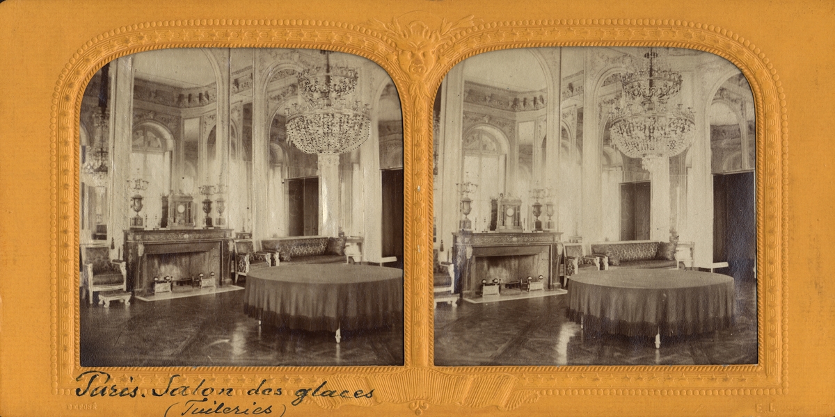 Stereobild av interiör i slottet Palais des Tuileries, Salon des glaces.
