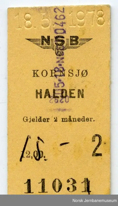 Billett Kornsjø-Halden, 2. klasse