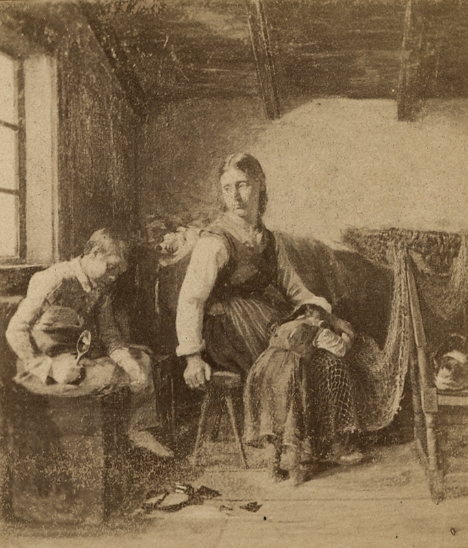 Interiör, en kvinna och en pojke.
Fotografiet rör Wilhelmina Lagerholms konstnärliga verksamhet.