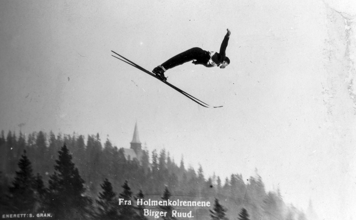 Birger Ruud in ski jump at Holmenkollen