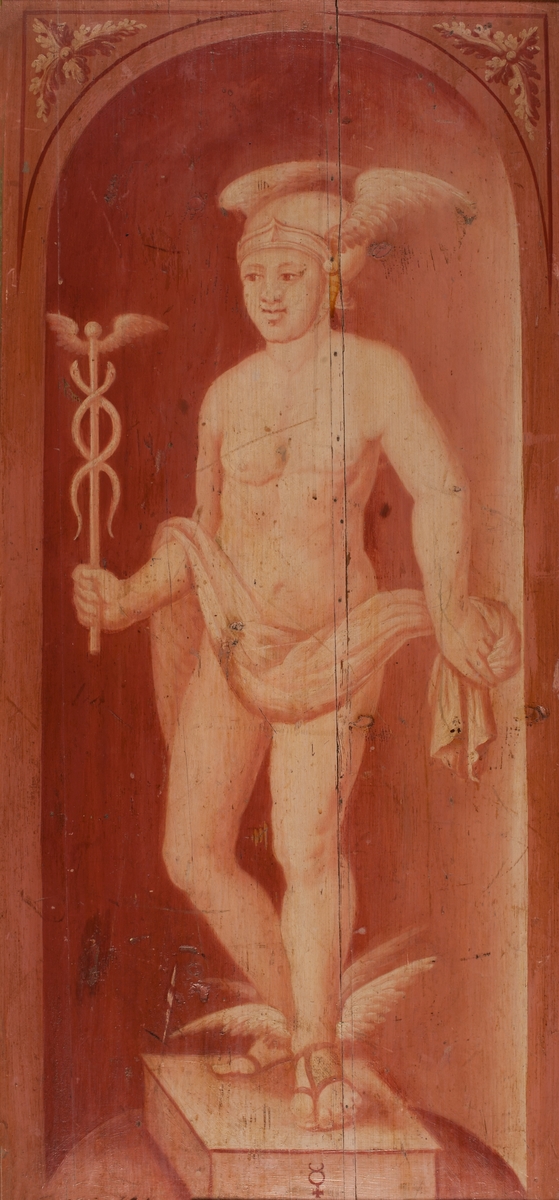 Helfigur av Merkurius med stav och bevingade fötter, av Desprez. Målad av Ehrenstrahl.