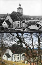 Refotografering. Utsikt over Røros, med Røros kirke i forgru