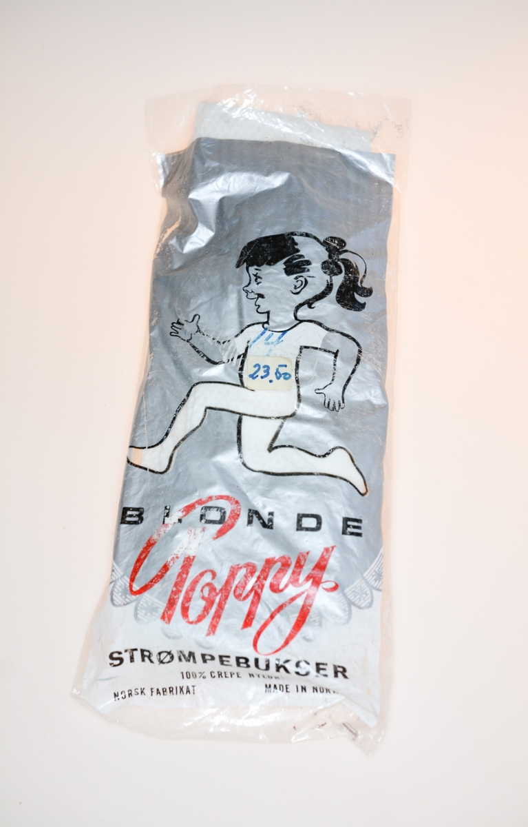 1 strømpebukse i emballasje:"Blonde Poppy strømpebukse - Norsk fabrikat"