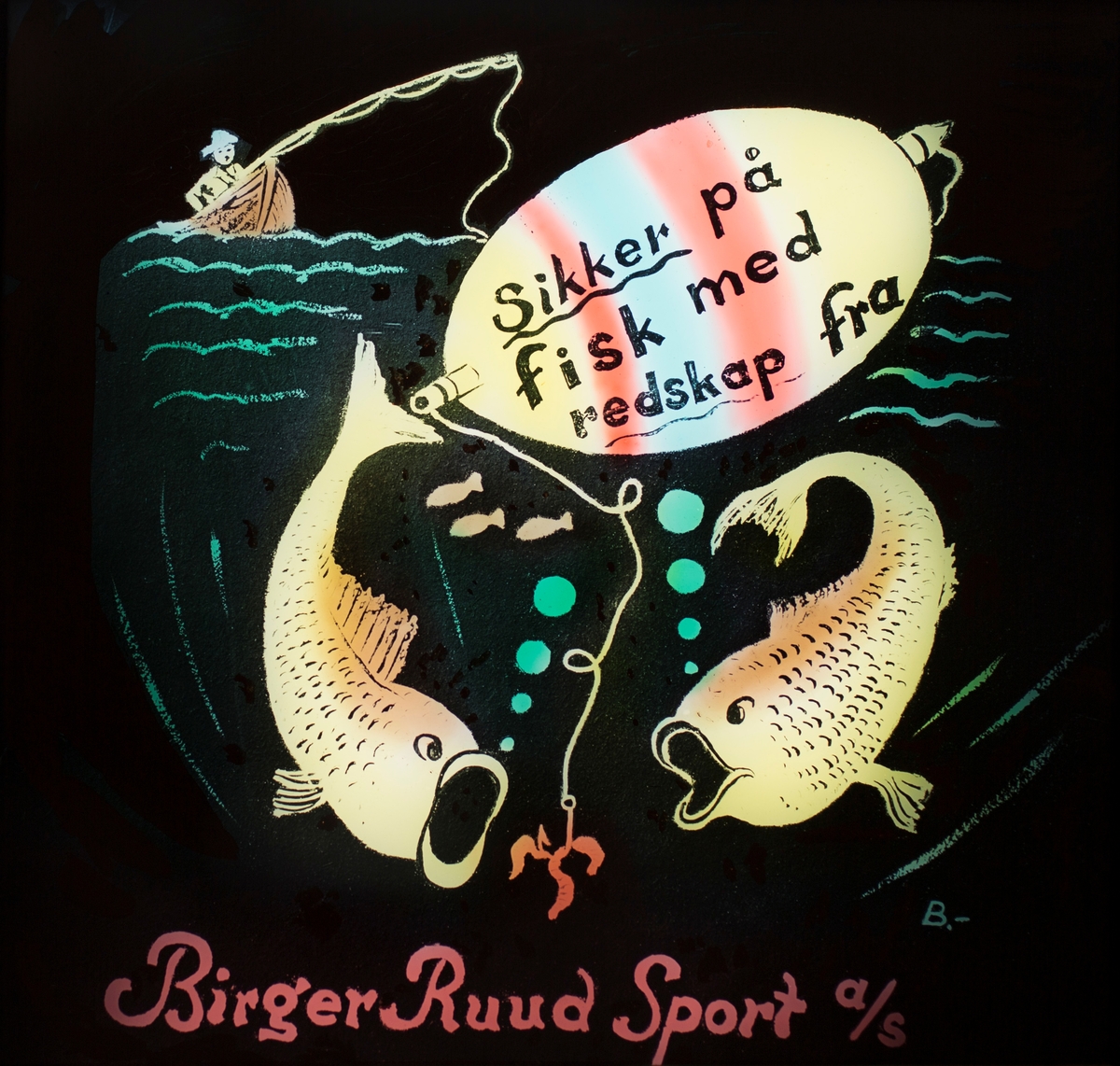 Slides promoting Birger Ruud's sports shop