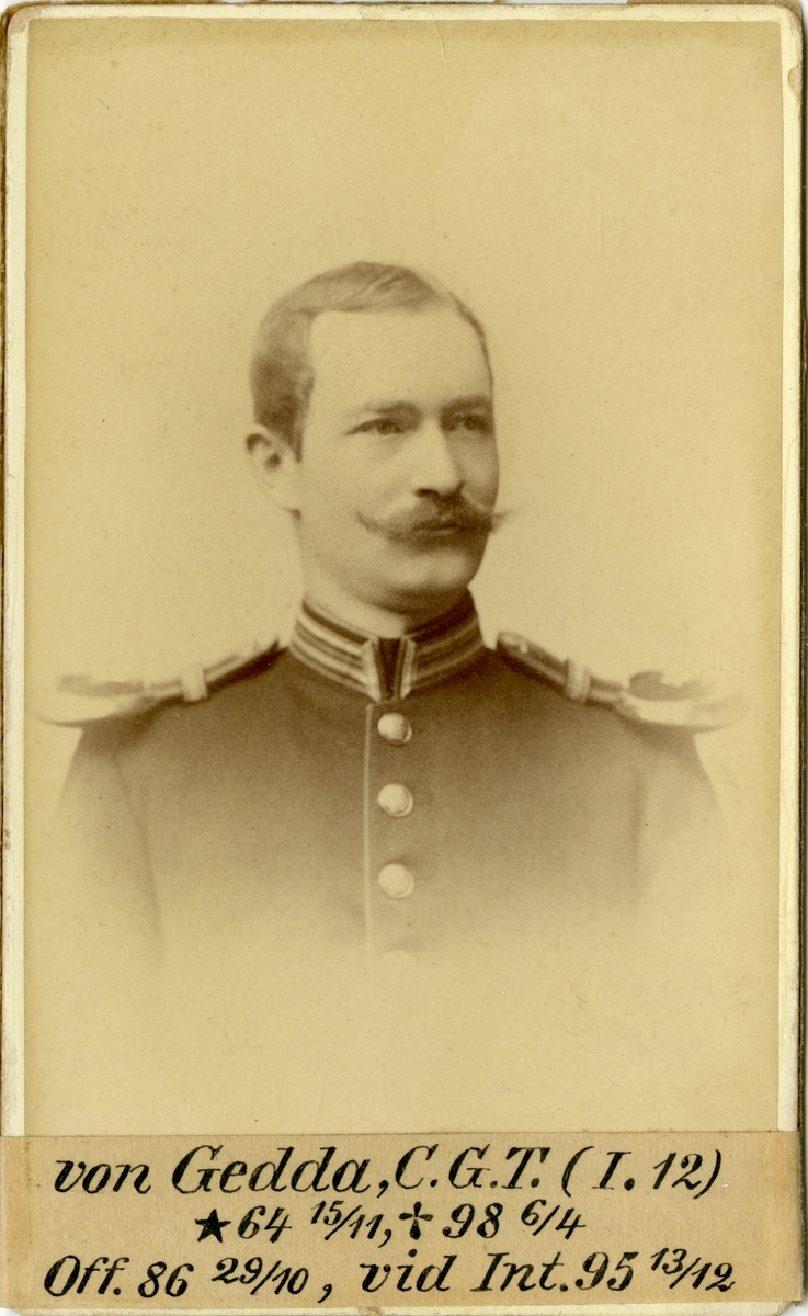 Porträtt av Carl Gustaf Theodor von Gedda, officer vid Jönköpings regemente I 12 och Intendenturkåren.