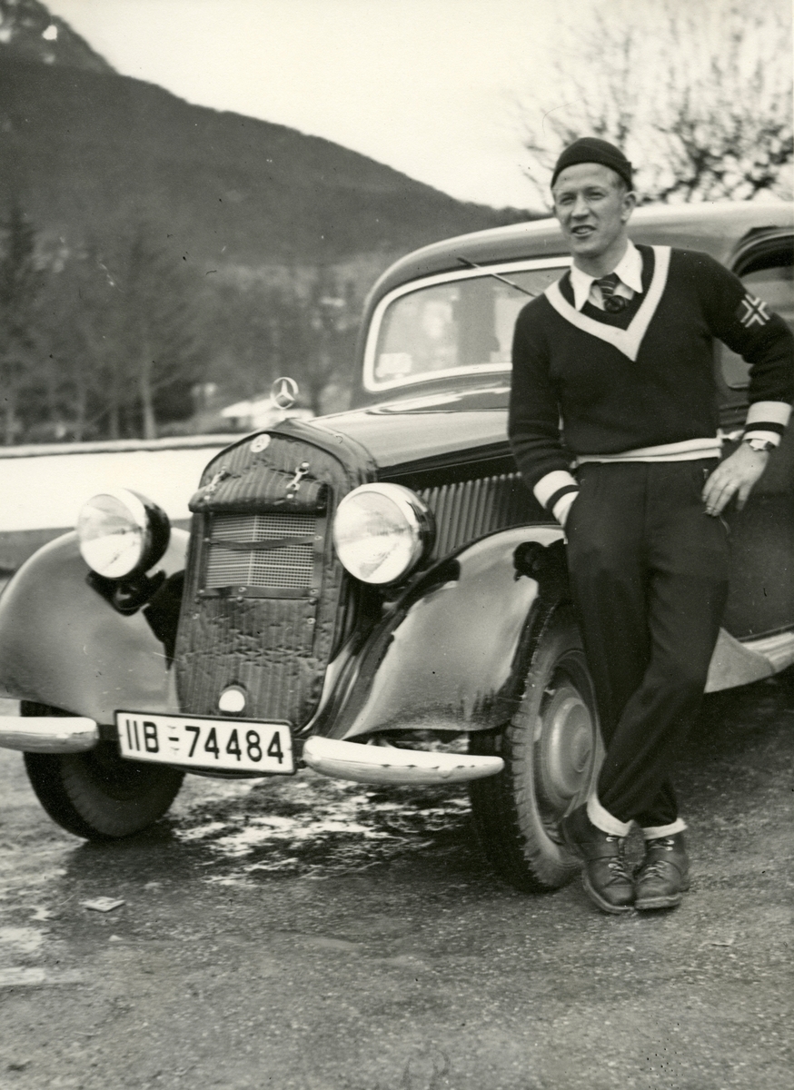 Norwegian athlete Birger Ruud with his Mercedes Benz in Germany