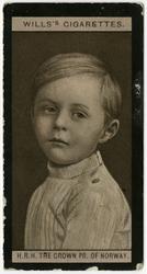 Innleggsbilde fra sigarettpakke med tegning av kronprins Ola