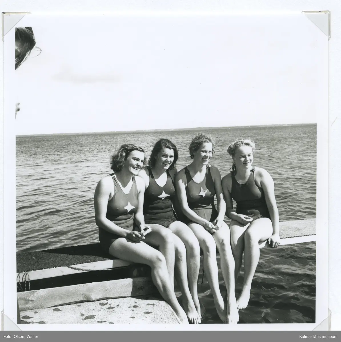 Fyra deltagare under SM i simning, som 1946 hölls vid Långviksbadet i Kalmar.