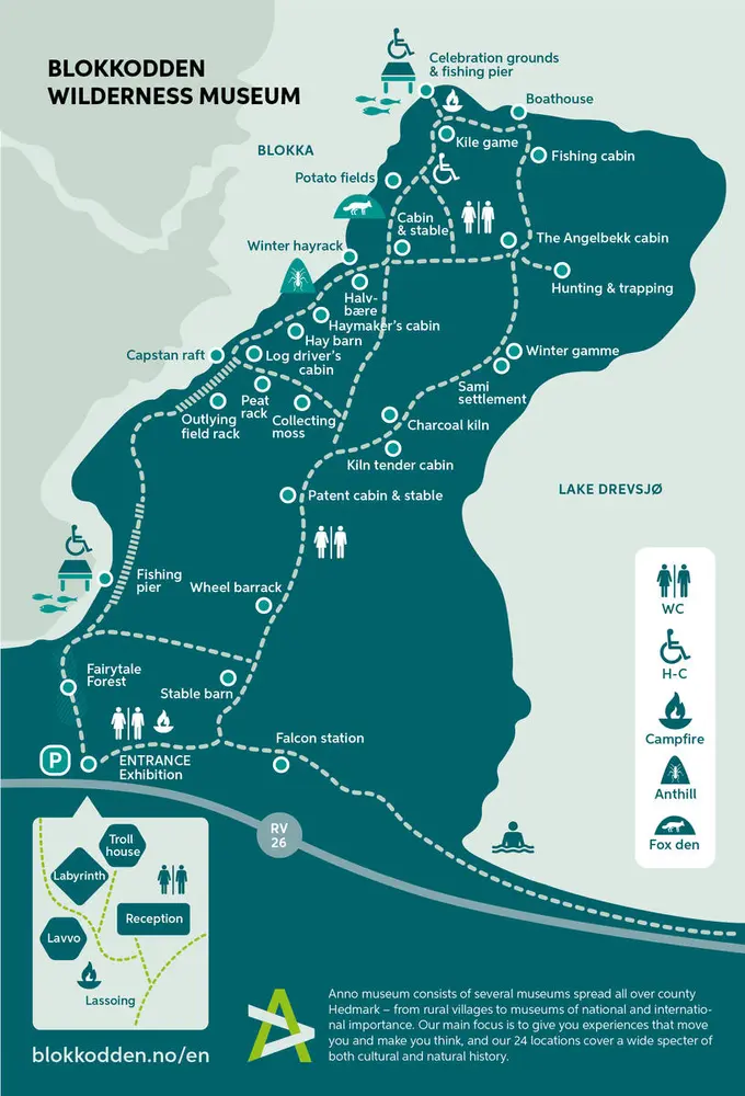 map of Blokkodden with trails and all the sites.