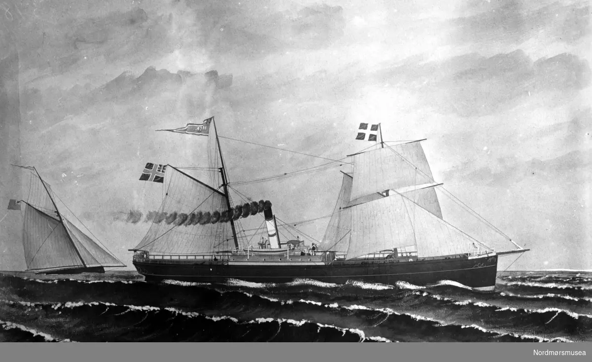 Repro av et maleri av dampskipet "Meta". Et gammelt Kristiansundsskip, antakelig fra et maleri i Skipperforeningen. Fra Nordmøre Museums fotosamlinger. 