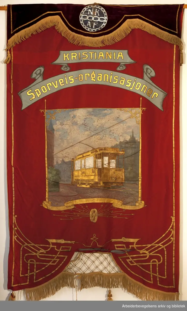 Kristiania sporveis-organisasjoner.Stiftet oktober 1898..Forside..Fanetekst: Kristiania sporveis-organisasjoner.
