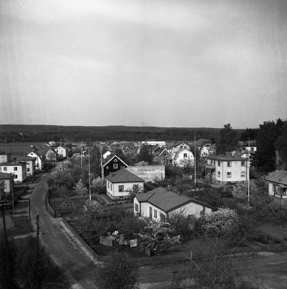 Villor på Lamberget med Lambergssgatan norrut år 1949
