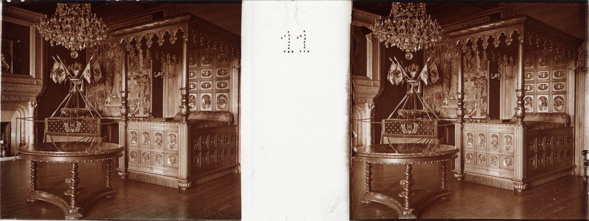 Stereobild av Henri IV' s kammare i Chateau de Pau.
"Chambre d'Henri IV".