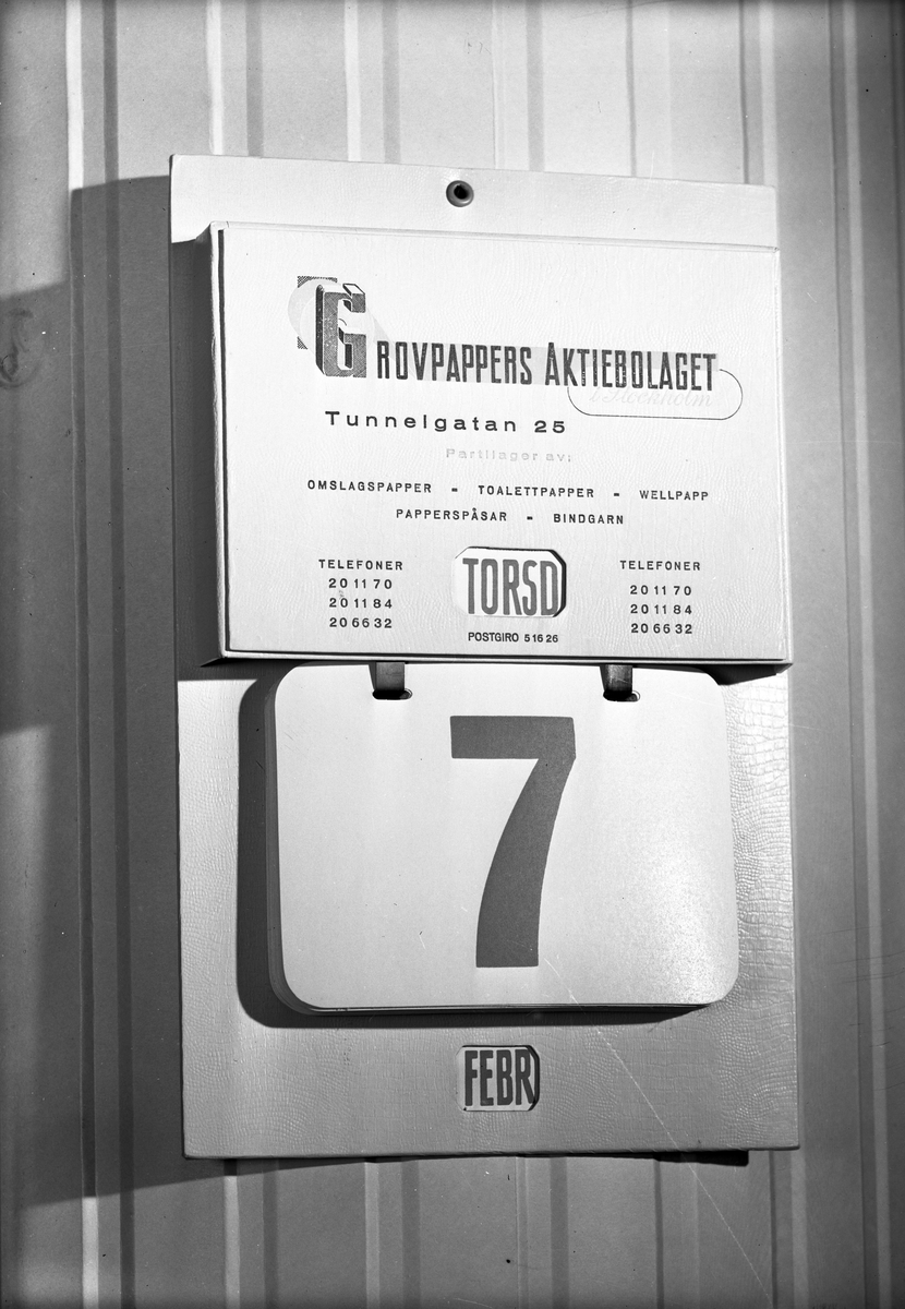 Reklam på almanacka, januari 1946. Skandico Reklam.