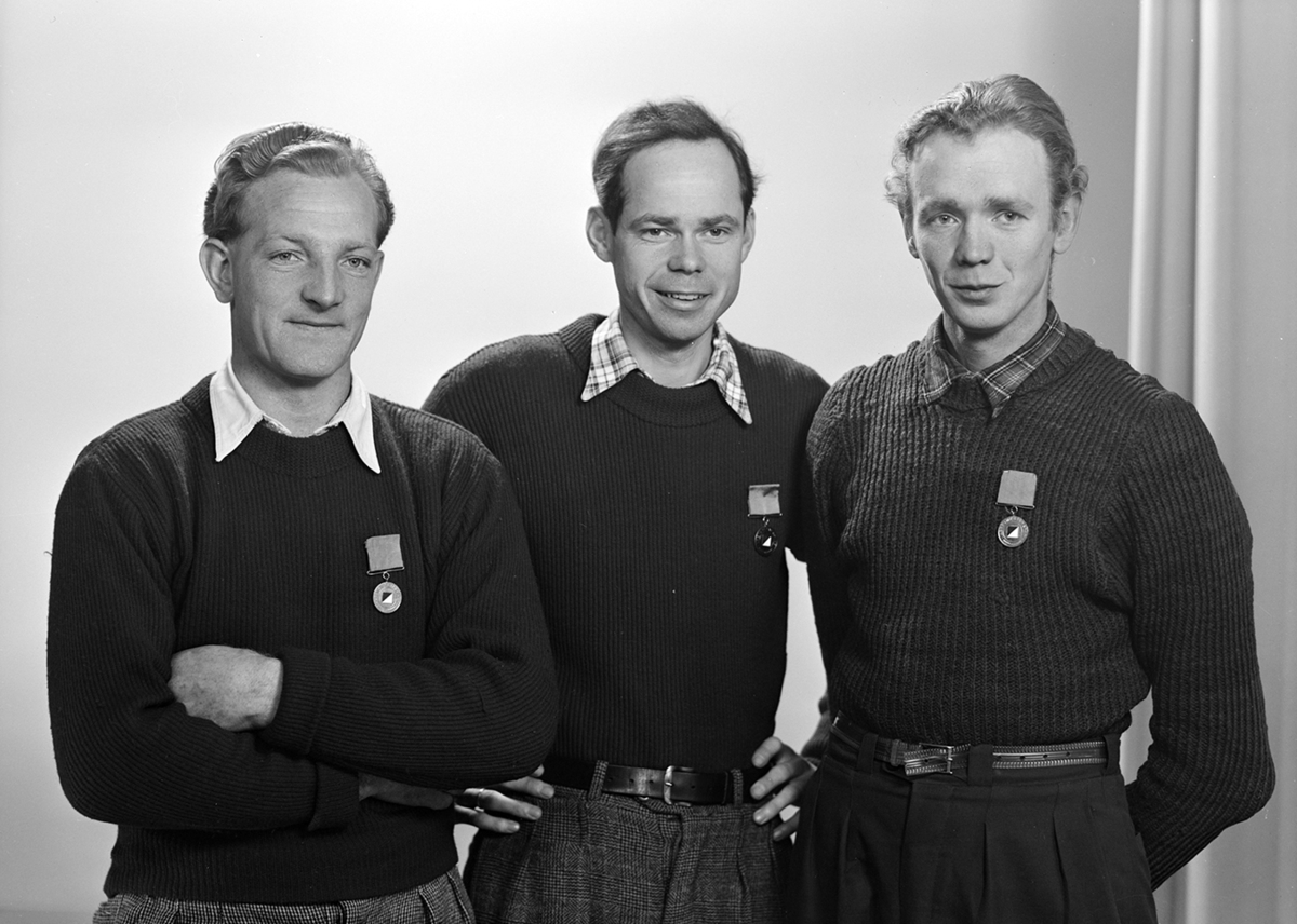 Gruppe 3, kretsmestere i orientering, stafett. F.v. Sigurd Sjøenden, Erling Lundsbakken, Jostein Nilsen.