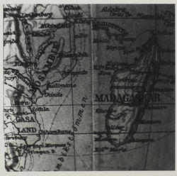 Foto av kart over Afrika med utsnitt av Mosambik, Madagaskar