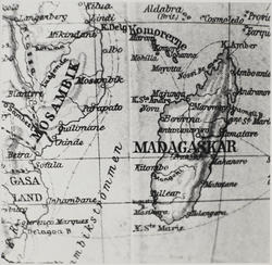 Foto av kart over Afrika med utsnitt av Mosambik, Madagaskar