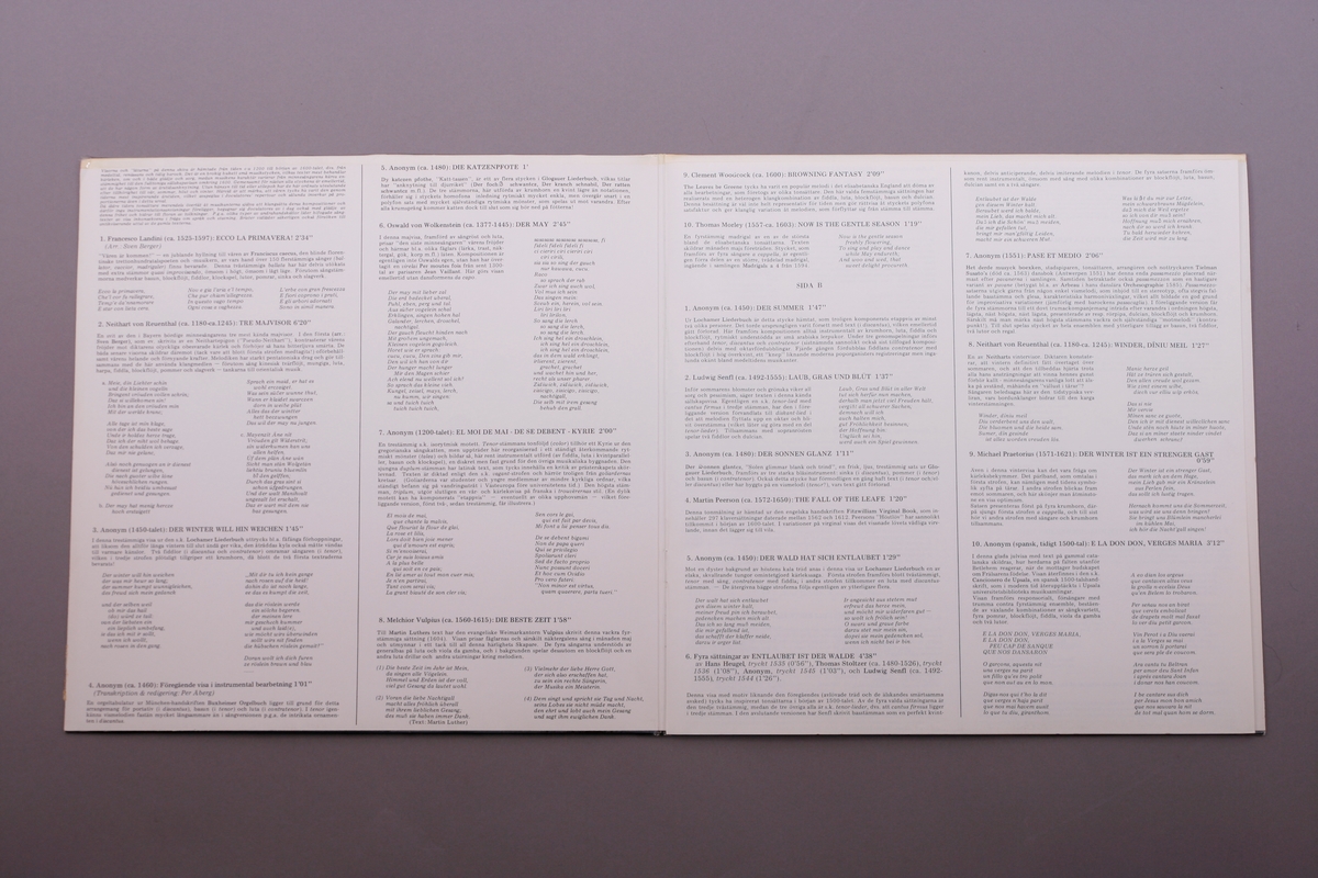 Grammofonplate i svart vinyl og dobbelt plateomslag i papp. I omslaget er det festet et hefte med informasjon. Plata ligger i en papirlomme.