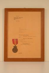 Diplom i glas og ramme, medalje