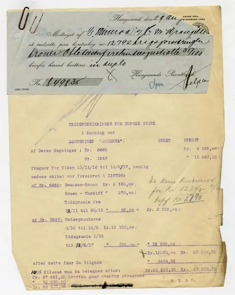 Krigsforsikringsdokument fra første verdenskrig.