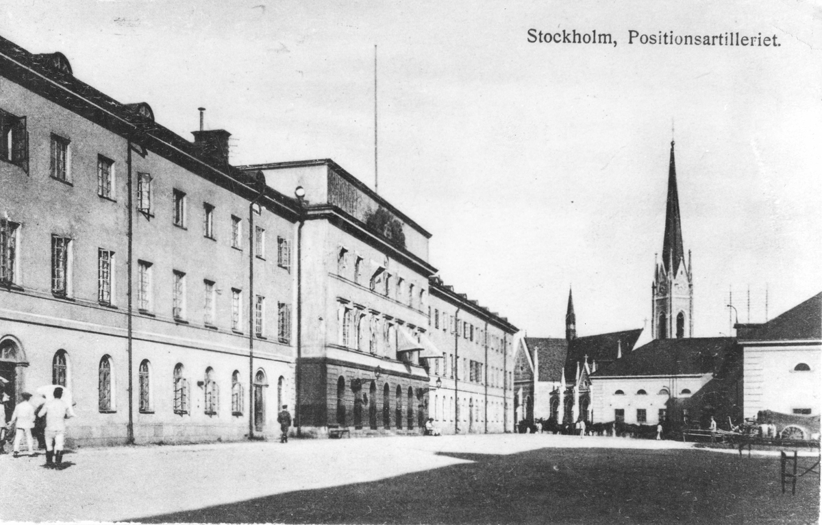 Positionsartilleriregementet A 9 lokaler i Stockholm, Oscarskyrkan i bakgrunden.