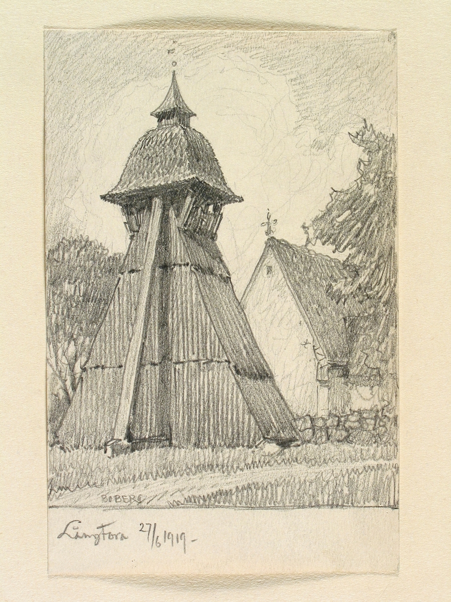 Teckning av Ferdinand Boberg. Uppland, Lagunda hd., Långtora kyrka, Stapeln