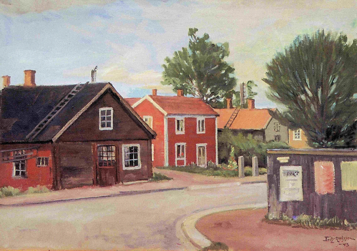 Jutarnas väg i Nybro efter en oljemålning av Fritz Axelsson.