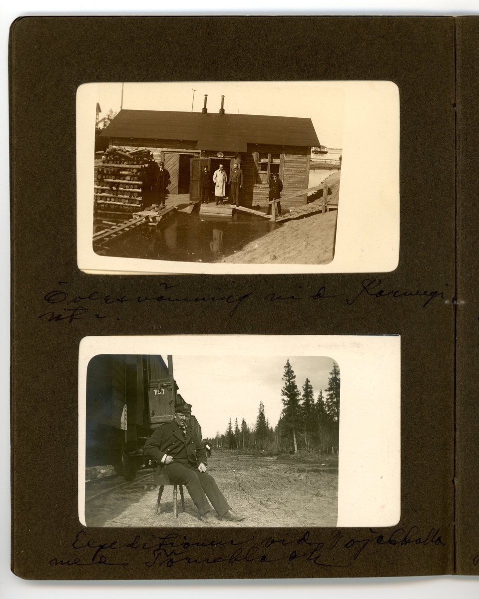 Fotoalbum med fotografier och vykort som avbildar posthantering i Karungi, Haparanda och Gävle under första världskriget.

Handskrivna kommentarer av Konrad Nikanor Jonsson, som tidigare ägare av albumet.
